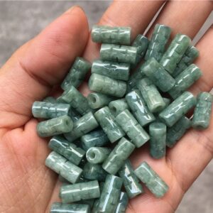 20 pcs / 50 pcs 13 mm tube shape cross pattern natural Burmese jadeite bead