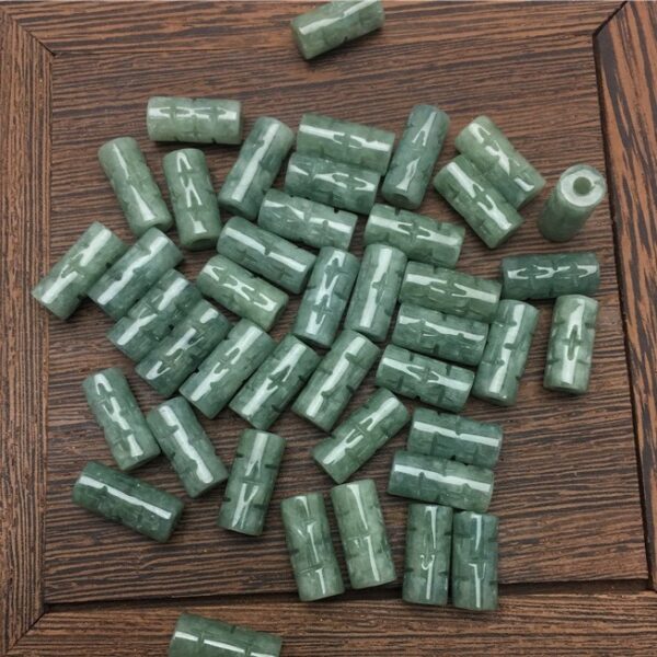 20 pcs / 50 pcs 13 mm tube shape cross pattern natural Burmese jadeite bead - Image 2