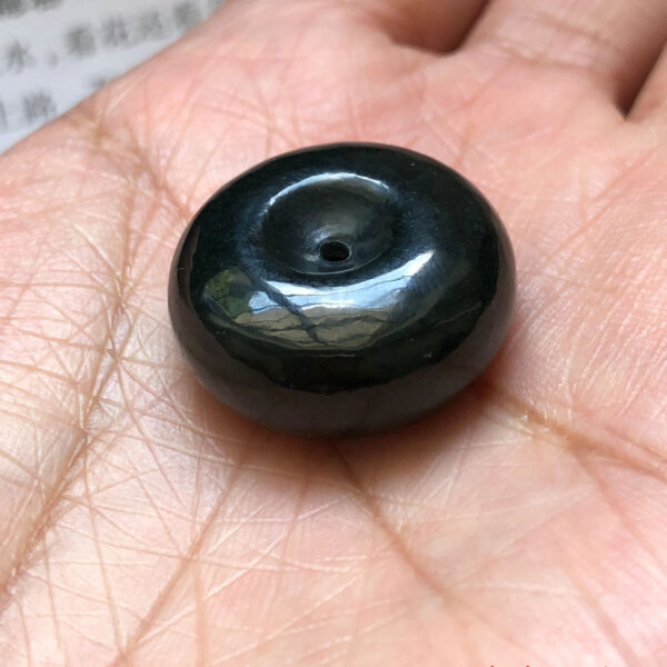 25 mm smooth donut shape bead natural black nephrite jade bead - Image 3