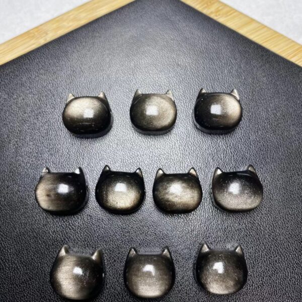 cute cat head shape silver obsidian bead - Image 2