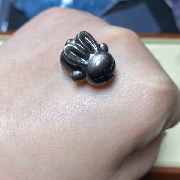 cute rabbit shape silver obsidian bead - Image 7