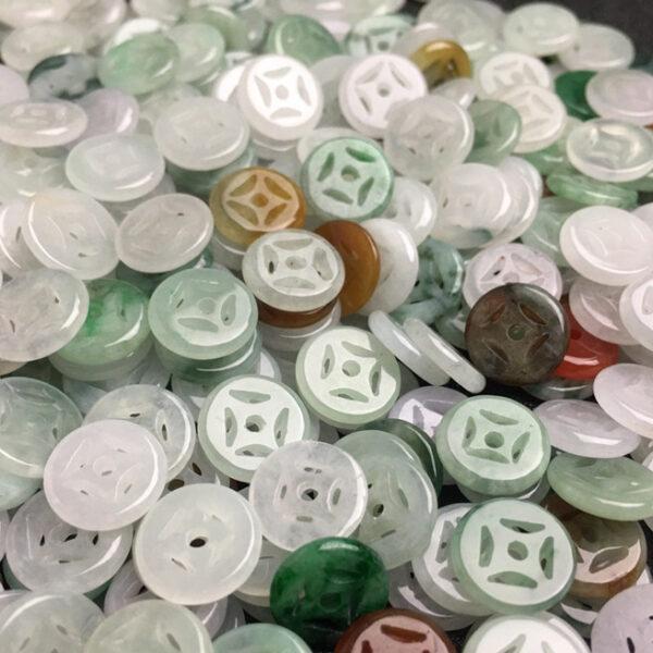 hollow flower pattern oblate round shape natural colorful jadeite bead - Image 2