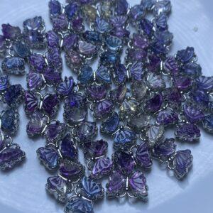 butterfly bead, fluorite bead, rainbow bead, colorful bead, gemstone charm, copper holder gemstone