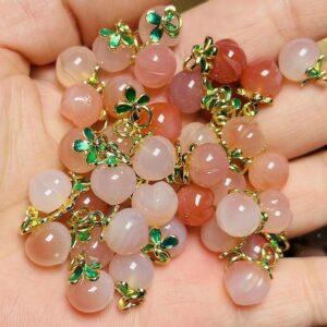 5 pcs peach shape natural agate copper charm
