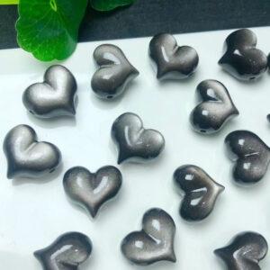 heart bead, peach bead, natural silver obsidian bead, black bead