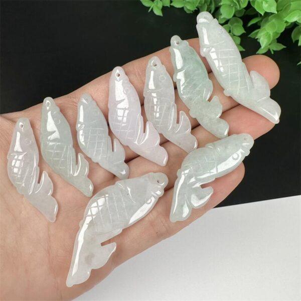 10 beads, fish bead, fish charm, jade fish, jadeite charm, white bead, green bead