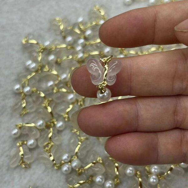 butterfly shape natural white agate charm, agate bead, dangle pearl charm - Image 2