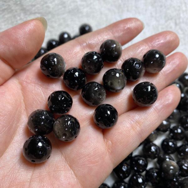 5 pcs / 10 pcs dimple pattern round shape natural silver obsidian bead - Image 3