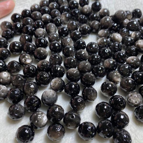 5 pcs / 10 pcs dimple pattern round shape natural silver obsidian bead - Image 8