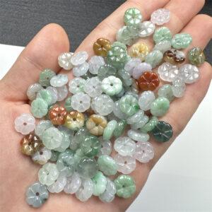 8 mm oblate flower shape genuine natural colorful jadeite bead