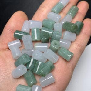 tube shape genuine white and green natural jadeite bead, jade bead