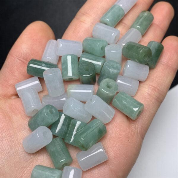 10 pcs / 20 pcs tube shape genuine white and green natural jadeite bead, jade bead