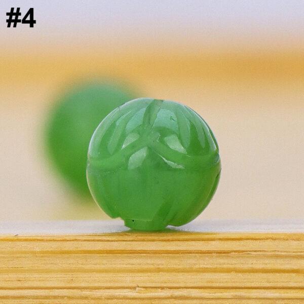 flower pattern round shape genuine natural green nephrite jade bead - Image 7