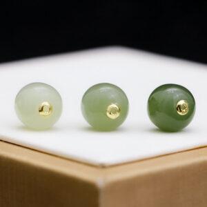 fine cylinder shape 18k gold genuine natural green nephrite jade bead