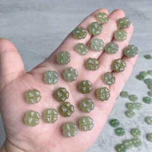 2 pcs / 5 pcs four leaf clover shape genuine natural green nephrite jade bead