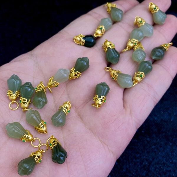 fine magnolia flower shape genuine natural green nephrite jade charm pendant bead - Image 2