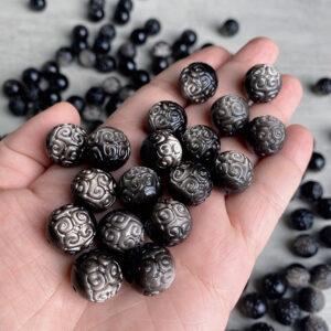 5 pcs / 10 pcs vine pattern round shape natural silver obsidian bead