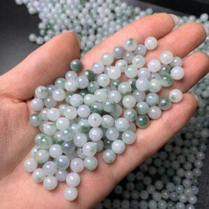10 pcs / 20 pcs round shape genuine natural green flower texture jadeite bead, jade bead