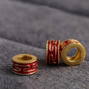 5 pcs / 10 pcs red enamel line pattern ring shape s925 sterling silver bead