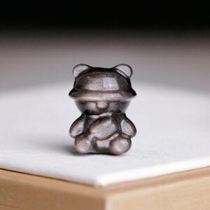 2 pcs / 5 pcs cute Hat Bear shape natural silver obsidian bead