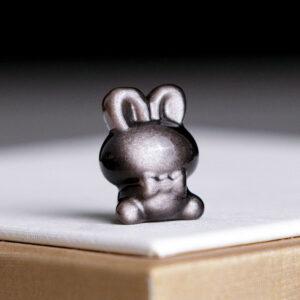 cute rabbit shape natural silver obsidian bead