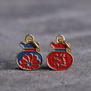 5 pcs / 10 pcs red and blue enamel flower pattern small wallet shape s925 sterling silver charm