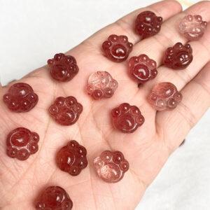 5 pcs / 10 pcs cat paw shape natural strawberry quartz bead