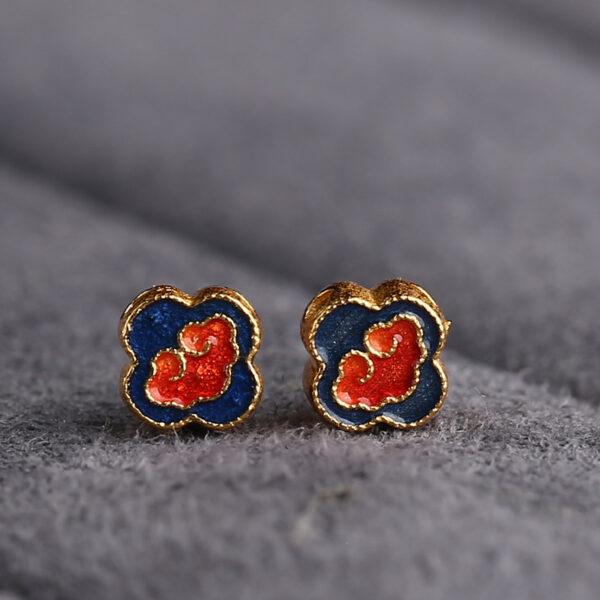 5 pcs / 10 pcs red and blue enamel cloud pattern flower shape s925 sterling silver bead - Image 3