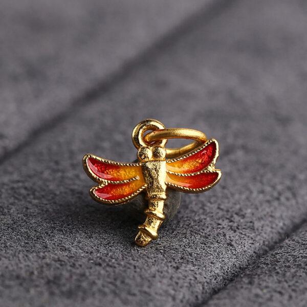 5 pcs / 10 pcs red enamel dragonfly shape s925 sterling silver charm - Image 3
