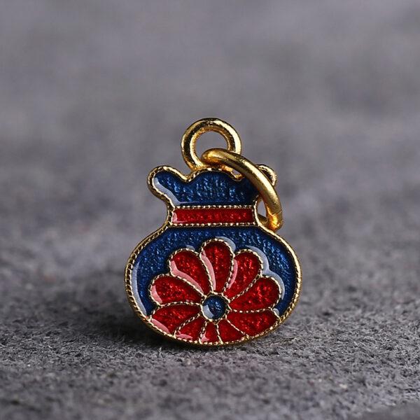 5 pcs / 10 pcs red and blue enamel flower pattern small wallet shape s925 sterling silver charm - Image 3