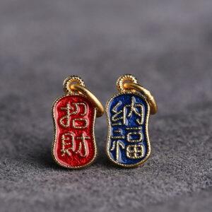 5 pcs / 10 pcs red and blue enamel character pattern oval shape s925 sterling silver charm