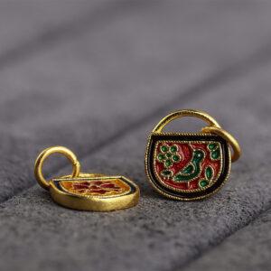 gild sterling silver charm, enamel bead with flower and bird pattern, 2 pieces / 5 pieces