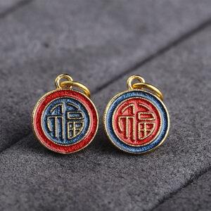 5 pcs / 10 pcs red and blue enamel 福 pattern round shape s925 sterling silver charm