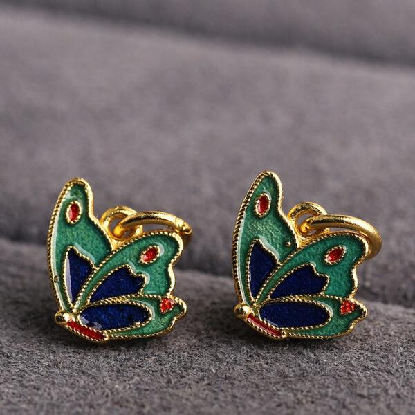 5 pcs / 10 pcs green enamel butterfly shape s925 sterling silver charm