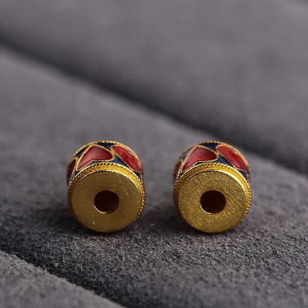 gild sterling silver bead, enamel cylinder bead with heart pattern, 2 pieces / 5 pieces - Image 4