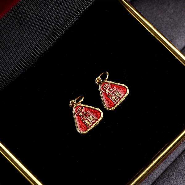 5 pcs / 10 pcs red enamel Taoist Runes pattern triangle shape s925 sterling silver charm - Image 5