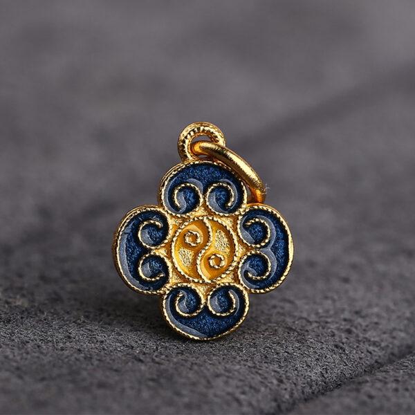 gild sterling silver charm, enamel flower bead with vine pattern, 2 pieces / 5 pieces - Image 5
