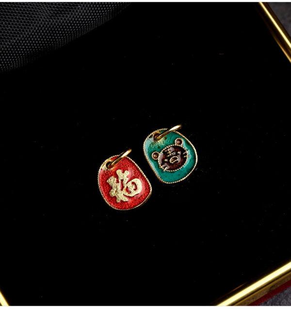 gild sterling silver charm, enamel oval bead with tiger pattern, 2 pieces / 5 pieces - Image 6