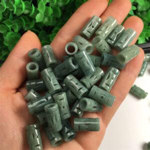 10 pc / 20 pcs hollow flower pattern tube shape genuine natural oily green jadeite bead, jade bead