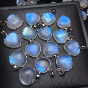 nice heart shape natural blue light moonstone charm
