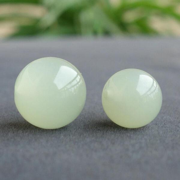 simple round shape natural light green nephrite jade bead - Image 2