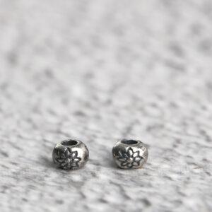 lotus flower pattern oblate shape s925 sterling silver bead, oxidized silver bead