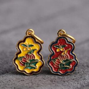gild sterling silver flower pattern vase shape charm, red and yellow enamel flower bead, 2 pieces / 5 pieces