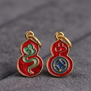 gild sterling silver cloud pattern gourd shape charm, red and blue enamel flower bead, 5 pieces / 10 pieces