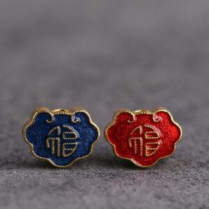 gild sterling silver 福 pattern cloud shape bead, red and blue enamel bead, 5 pieces / 10 pieces