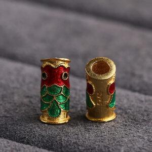 gild sterling silver koi pattern tube shape bead, red and green enamel bead, 5 pieces / 10 pieces