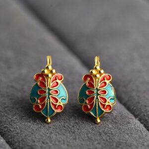 gild sterling silver butterfly shape charm, red and green enamel bead, 2 pieces / 5 pieces