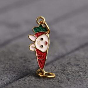 gild sterling silver rabbit and carrot shape double rings charm, red and white enamel flower bead, 2 pieces / 5 pieces