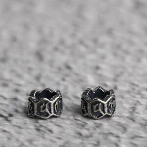 Buddhist six-syllable mantra pattern ring shape s925 sterling silver bead, oxidized silver ring bead