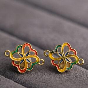 gild sterling silver hollow flower shape connector bead, red and yellow enamel flower bead, 2 pieces / 5 pieces